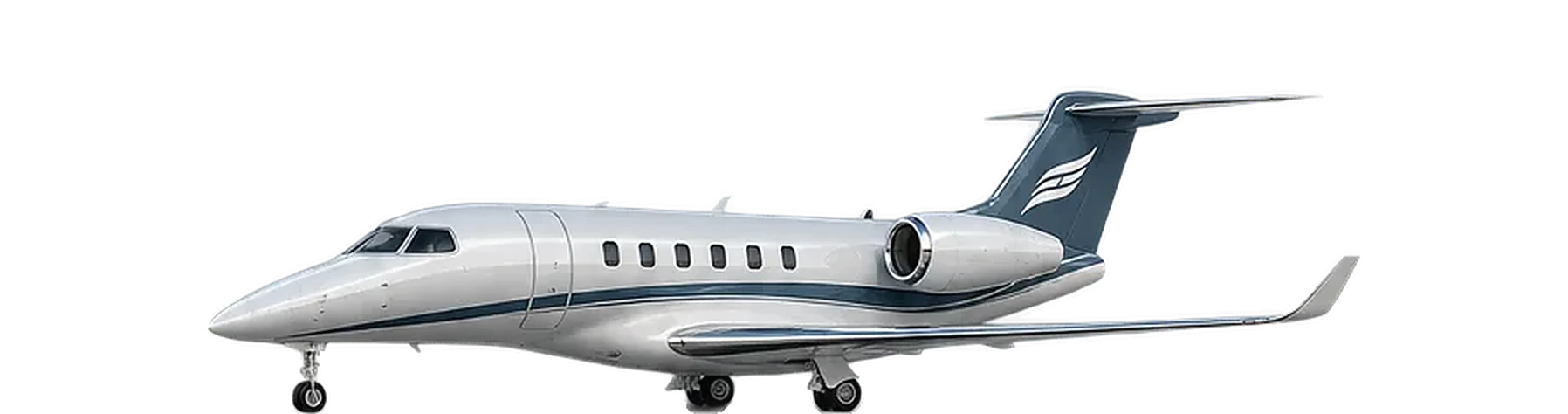 Phenom 300E in a white and slate livery, side profile