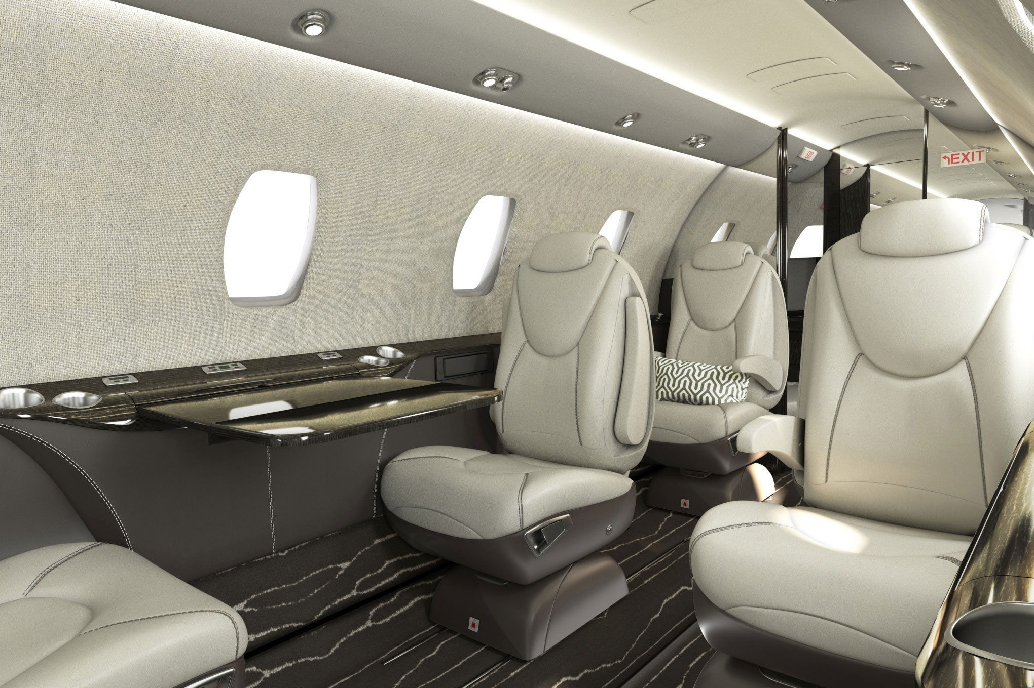 Cessna Citation XLS+ cabin club seats around a work table