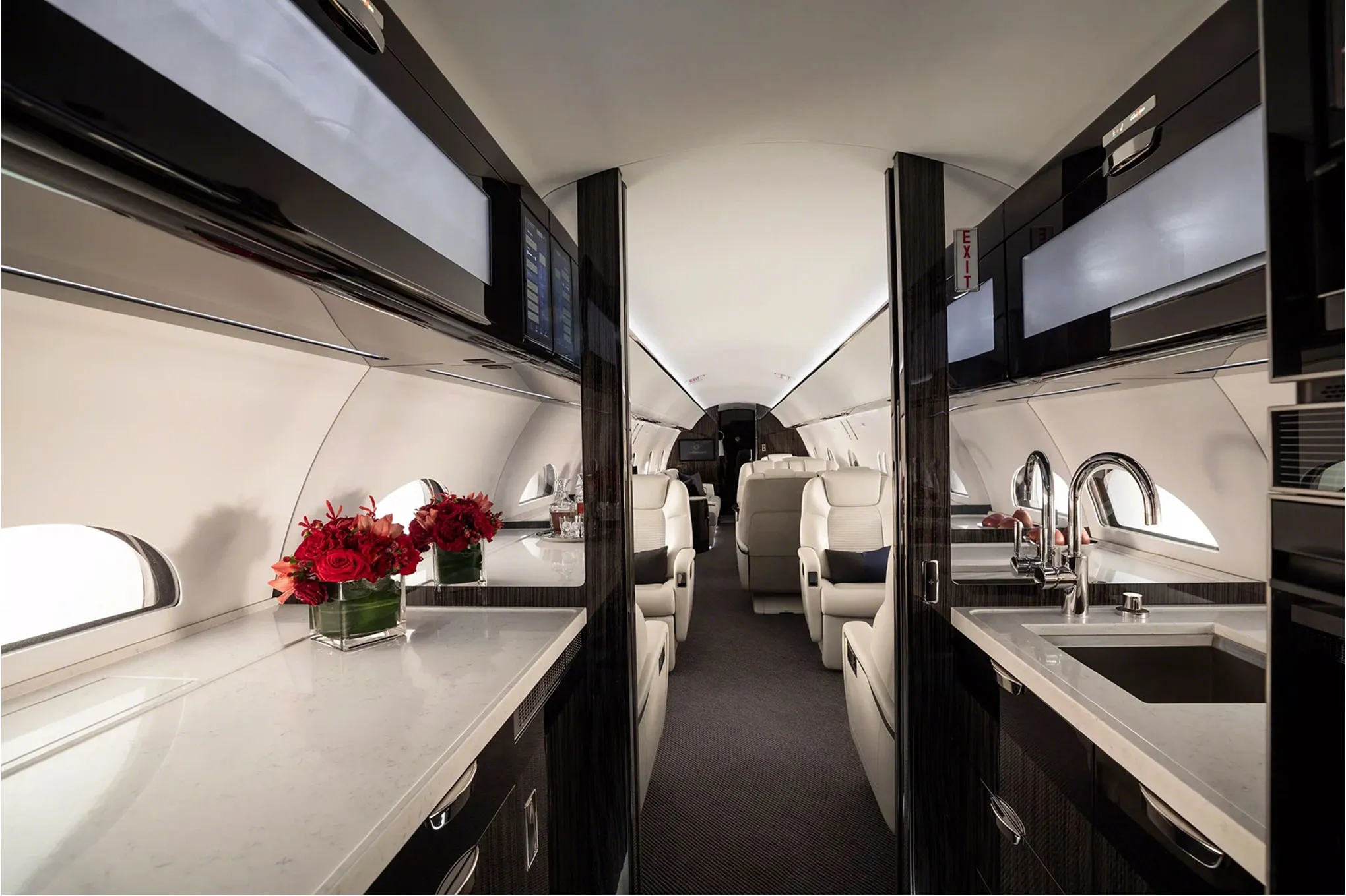 Gulfstream G500 galley, looking aft down the cabin