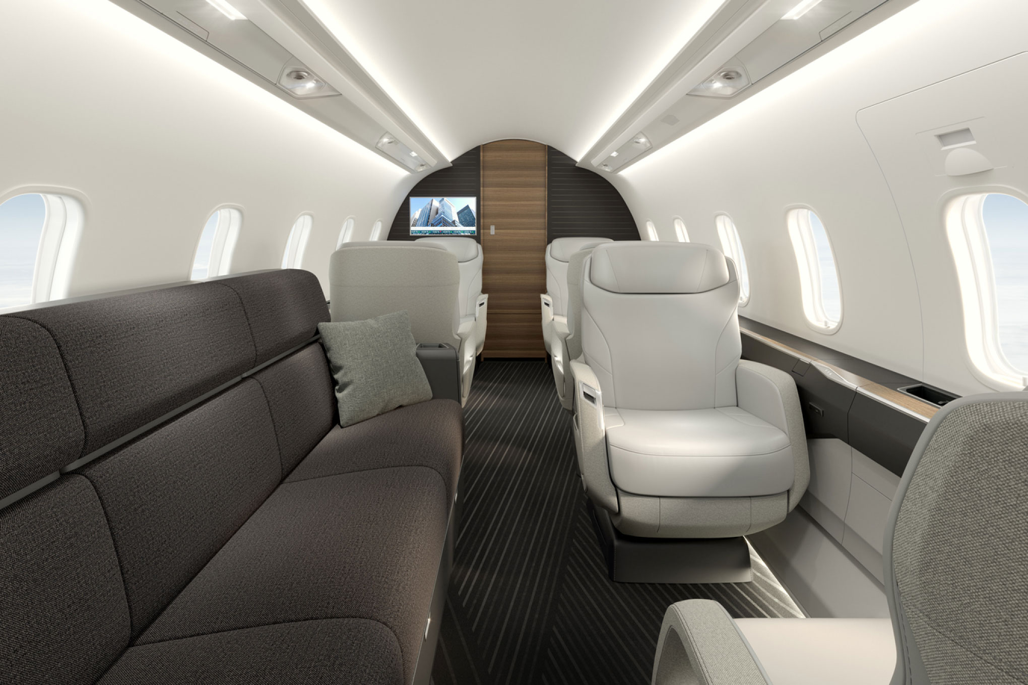 Bombardier Challenger 350/3500 cabin with a divan and club seats