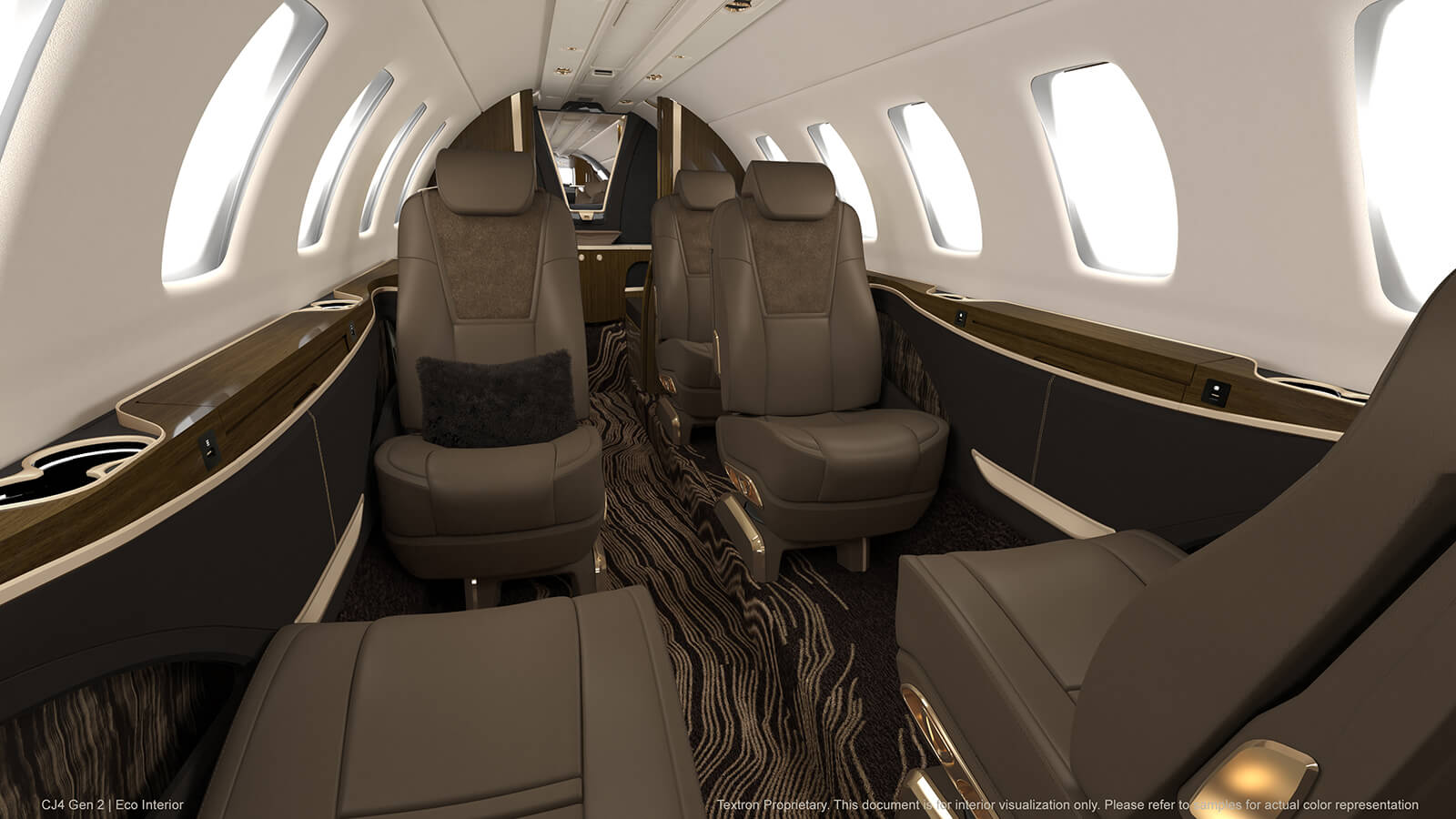 Cessna Citation CJ3 cabin club seating in tan leather