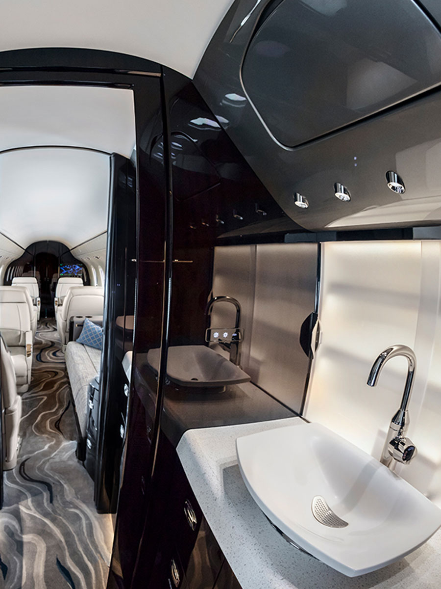 Cessna Citation CJ3 lavatory with a vanity basin