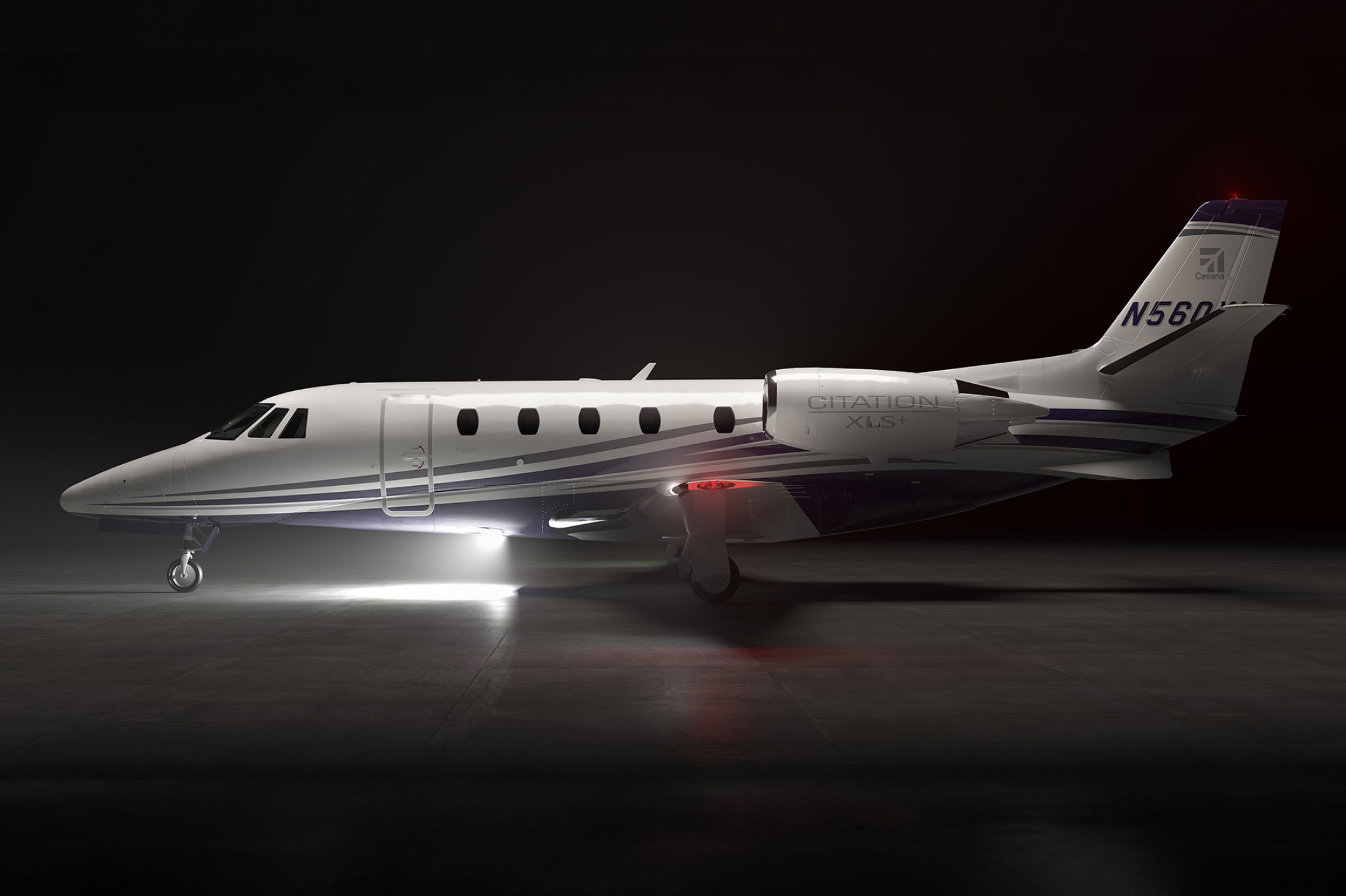 Cessna Citation XLS+ on the ramp at night