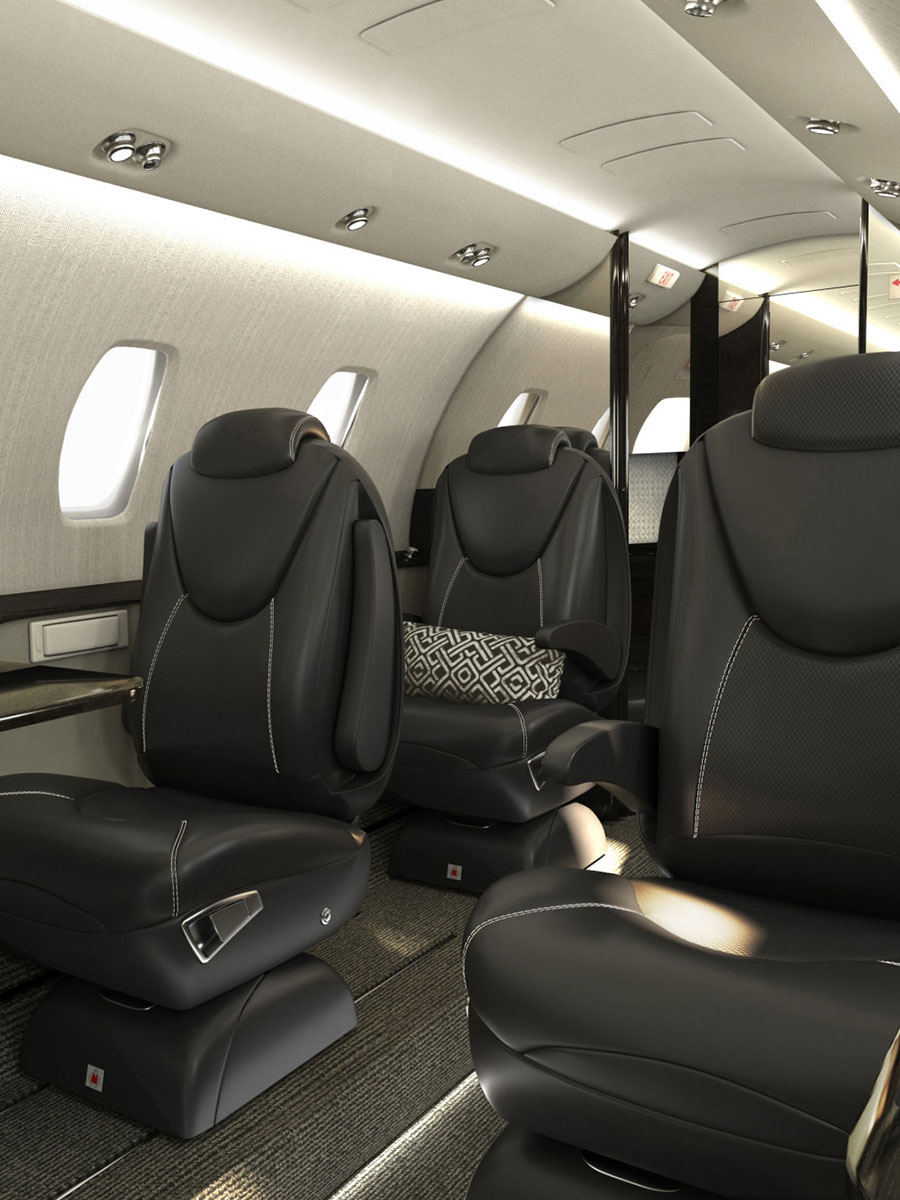 Cessna Citation XLS+ dark leather cabin seats, portrait view