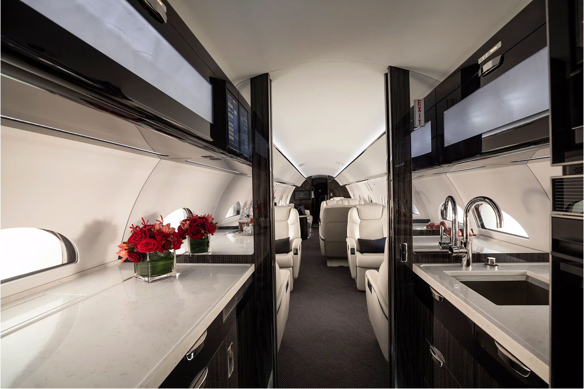 Gulfstream G500 galley, looking aft down the cabin