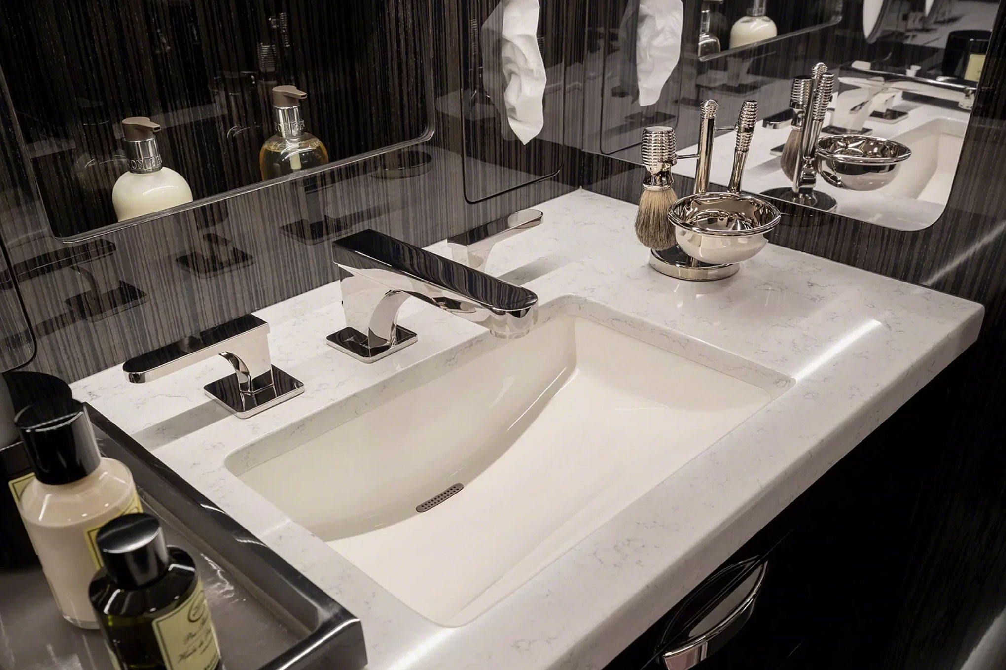 Gulfstream G500 lavatory vanity with a marble basin