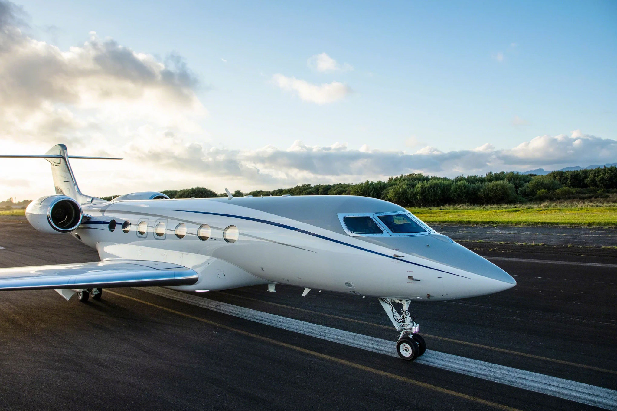Gulfstream G600 on the runway in afternoon light