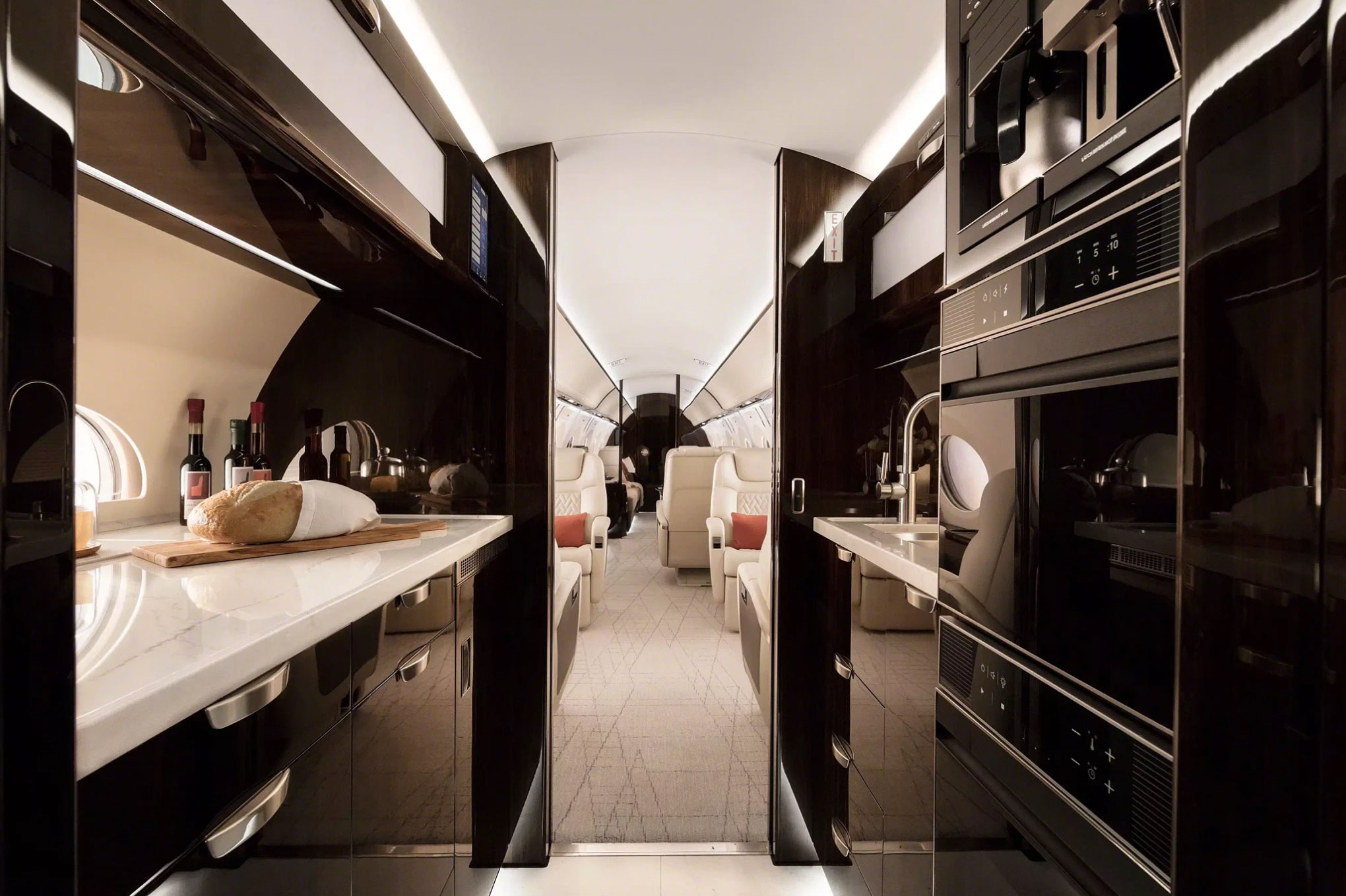 Gulfstream G600 galley, looking aft down the cabin