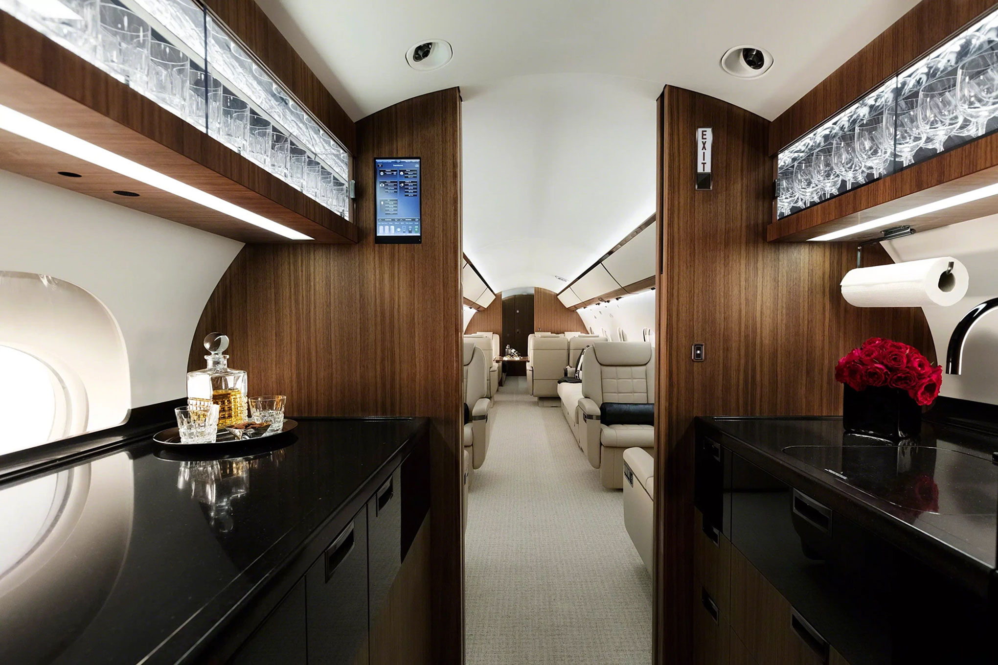 Gulfstream G650 galley, looking aft into the cabin