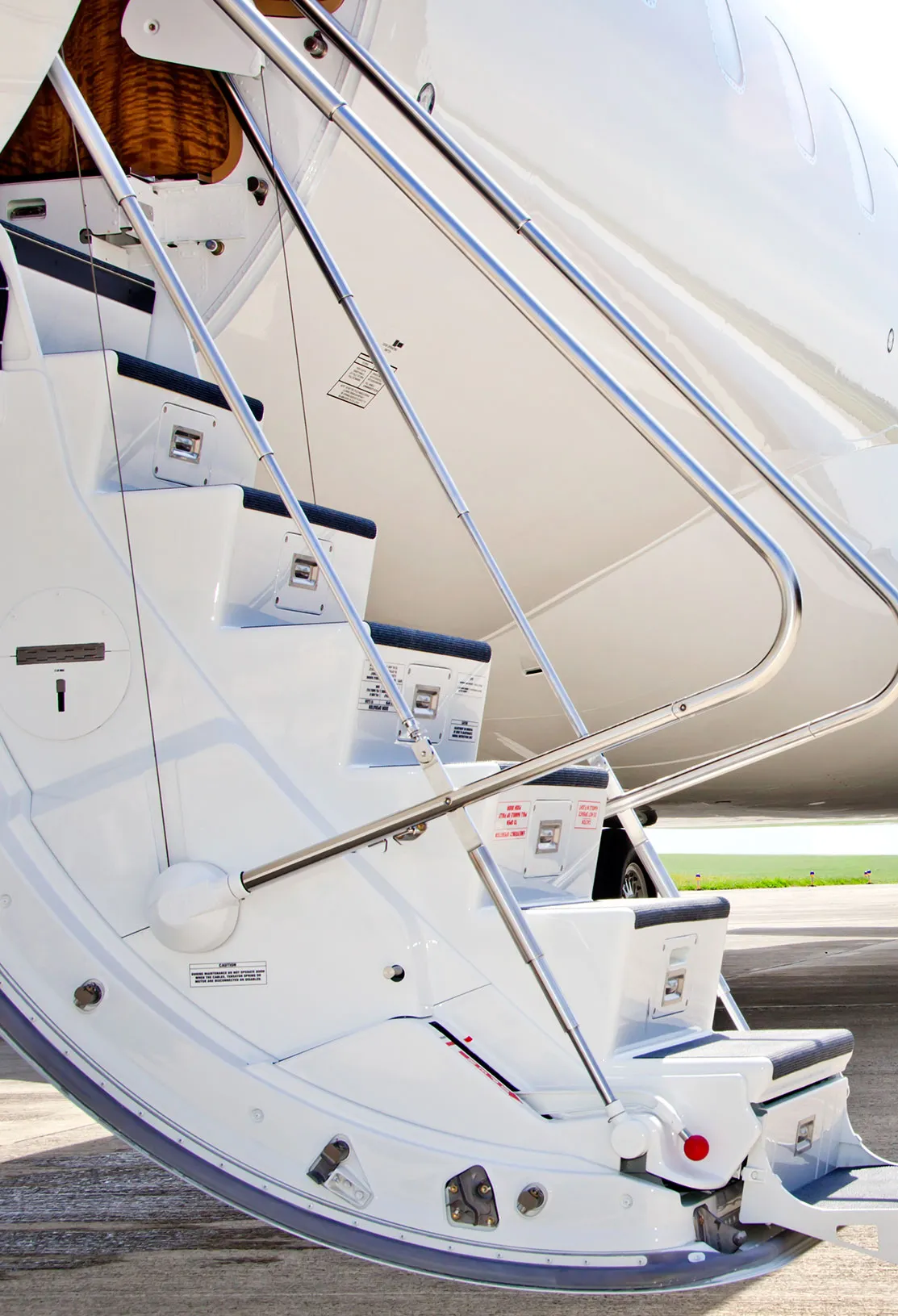 Private jet boarding stairs seen from above
